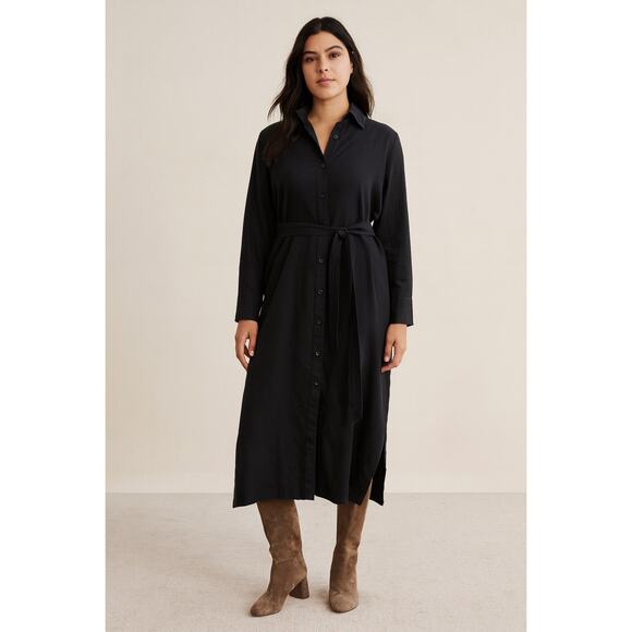 Banana Republic Linen Belted Shirt Dress Black Button Front Midi Long Sleeve | M - Picture 1 of 10